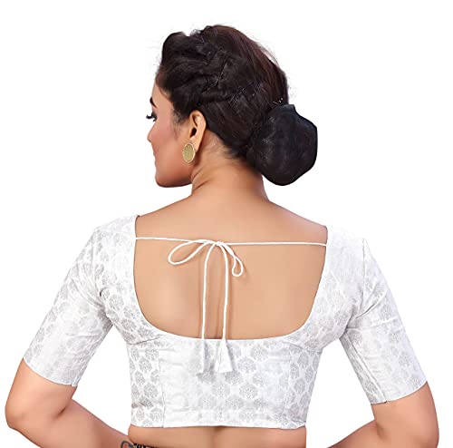 Image of Studio Shringaar Women's Readymade Brocade Short Sleeves Saree Blouse