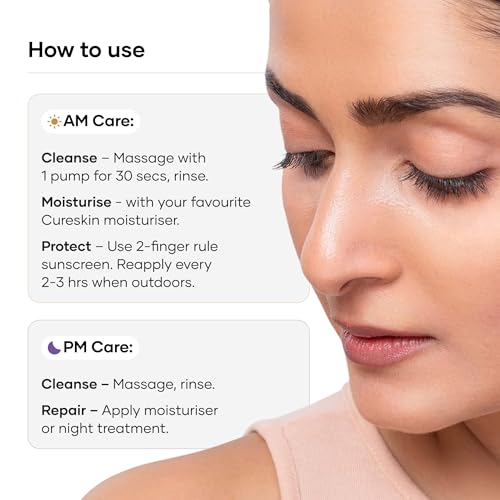 Image of Cureskin Daily Cleanse & Protect Duo | pH-Balanced Lactic Acid Brightening Face Wash 100 ml + SPF 50 PA+++ Aqua Sunscreen 50 g | Hydration, Barrier Repair & UV Protection Combo