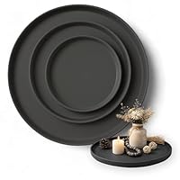Deko Tablett 3er Set, Serviertablett rund (25 cm, 30 cm, 40 cm), Dekotablett für Adventskranz, Kerzentablett & ganzjährige Deko, Stilvolles Tablett rund Schwarz - Made in Europa