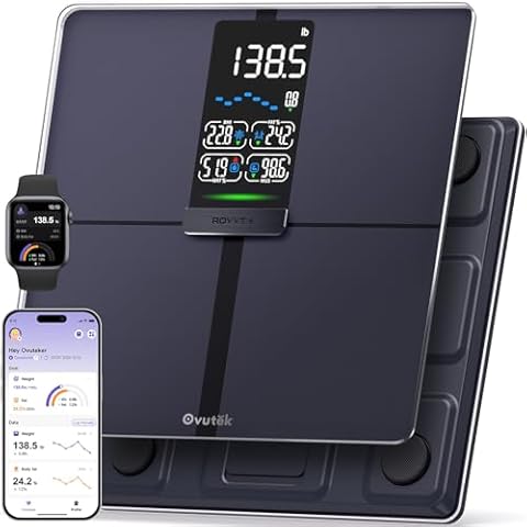 Ovutek Professional Smart Scale for Body Weight, BMI, Body Fat, Muscle Mass, Highly Accurate Body Composition Weighing Machine, Bathroom Digital Scale Large Display Sync with Fitness App, 450lb Cover