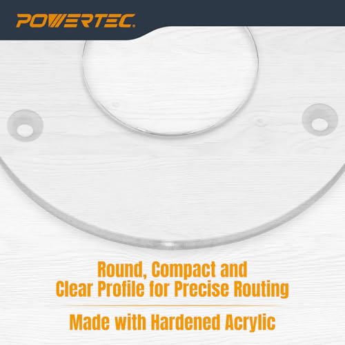 powertec dia 2-1234 router base plate clear acrylic wmultiple predrilled holes screws for easy attaching amp routing with larger diameter bits fits porter-cable 690 890 100 series routers 71218