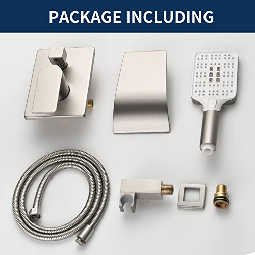Tub Filler Faucet With Hand Shower Bath Tub Faucets With Rough-In Valve Trim Kit Wall Mounted Waterfall Bathtub Faucets Brushed Nickel 9012Bn #TOP6