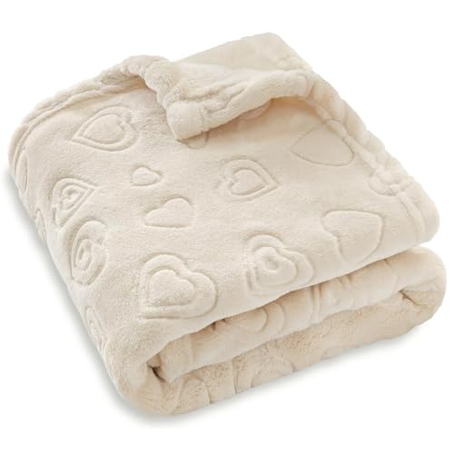 Image of BORITAR Baby Blanket with Heart Design for Girls Ultra Soft Fleece Warm and Lightweight Blankets for Infant Toddler Newborn, 30x40 Inch, Beige