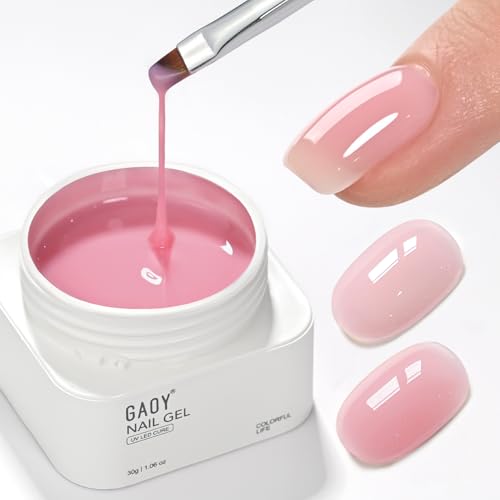 GAOY Colored Builder Base 30g with a Brush, 4-in-1 Long Lasting Nail Builder Gel Nude Pink Natural Jelly, Soak Off UV Light Cure Nail Strengthening, Sea Pink