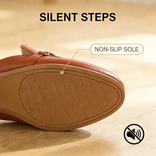 Image of MUSSHOE Gold Buckle Mules for Women - Comfortable Memory Foam Loafers, Classy Slip On Flats for Office Business Casual, Dressy Pointed Toe Shoes