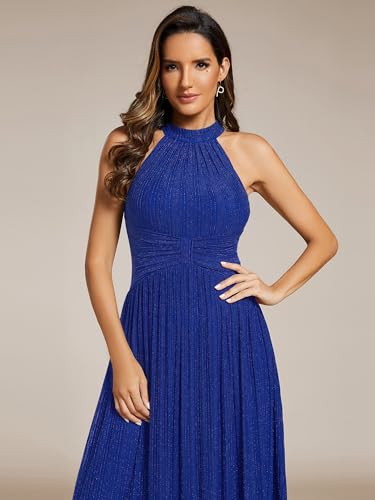 Image of Ever-Pretty Women's Glitter Halter Sleeveless Formal Dresses Evening Gowns Pleated A-line Wedding Guest Dress 41961