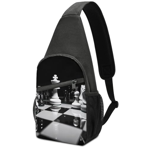 Bolso crossbody casual de ajedrez blanco y negro unisex miniatura 1