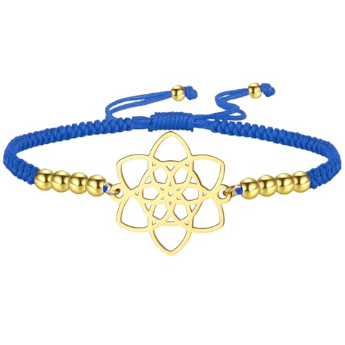 kkjoy Adjustable Flower of Life Braided Rope Bracelet Stainless Steel Eternity Floral Blossom Inspirational Amulet Jewelry for Women Charming Ladies