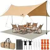 Camping Tarp with Poles & Retainer, 14.5x11FT PU9000mm Waterproof 210D Oxford Cloth Camping Awning, UV...