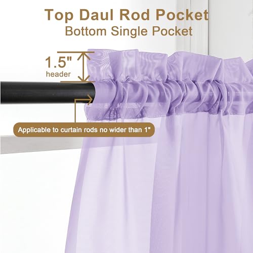Image of Chyhomenyc Sheer Lilac Curtains 90 inches Long 2 Panels, Light Filtering Soft Airy Solid Elegant Voile Window Treatment Drapes for Bedroom Living Room Wedding Party Decor, 42 Wx90 L Inches