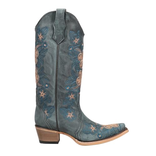 Corral Boots Womens Floral Embroidered Snip Toe Pull On Casual Boots Mid Calf Mid Heel 2-3