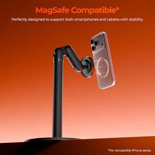 Image of Zebronics Magnetic Mobile & Tablet Holder, 360 Rotation, Multi-Angle Adjustment, Height Adjustable, MagSafe Compatible with Metal Ring, N52 Magnet (MS500)