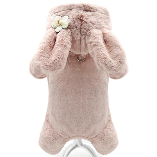 AttRex ふわふわ 犬服 秋冬 つなぎ ロンパース 可愛い うさぎ コスプレ ペット服 コート ジャケット フード付き ドッグウェア パーカー 小型犬 中型犬 四つの足 洋服 お散歩お出かけ服 (M,ピンク)