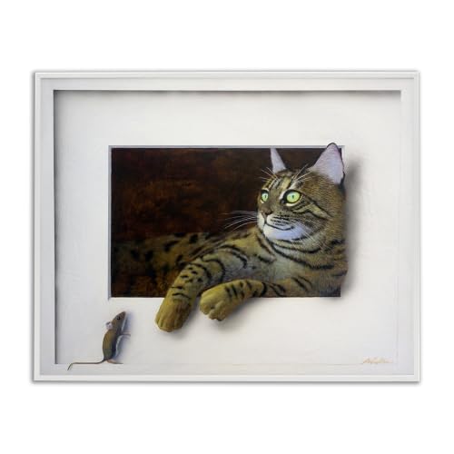 Manx Cat and Curious Mouse Illusion, 24 x 30 Inch Framed Giclée Print