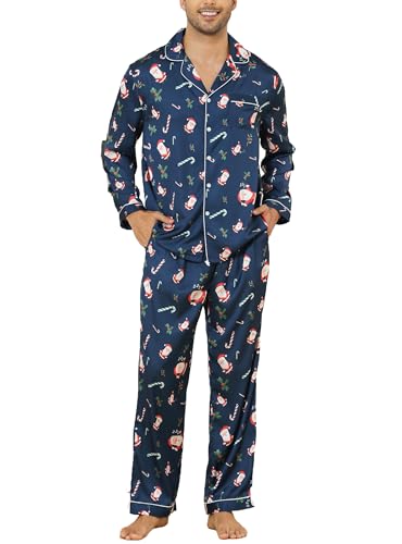 Image of Veseacky Mens Silk Satin Pajamas Set Short Sleeve Sleepwear Button-Down Pjs Sets Two-Pieces Loungewear with Pockets S-XXL