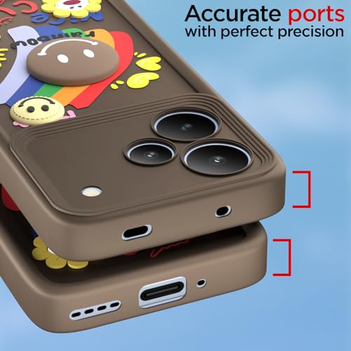 Image of Pikkme Back Cover for Realme P4 5G | Soft Silicone| Cute Rainbow Smile & 3D Cartoon Flower Design | Shockproof Raised Camera Protection Bumper Case (Brown)