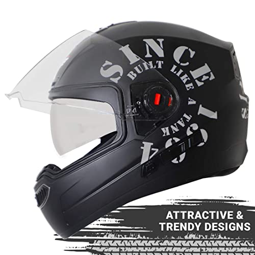 Image of Steelbird ABS Shell, EPS SBA-1 Tank Double Visor Full Face Graphics Helmet, Inner Silver Sun Shield and Outer Clear Visor (Matt Black Silver, Large 600 mm)