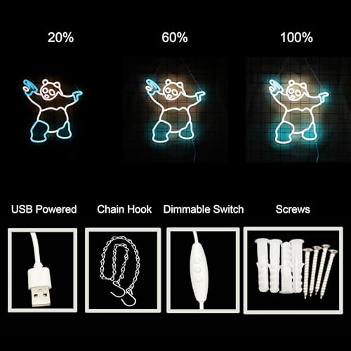 Image of Panda Neon Sign with Gun Panda Light Up Sign for Room Wall Decor, Man Cave Decor Birthday Holiday Gift