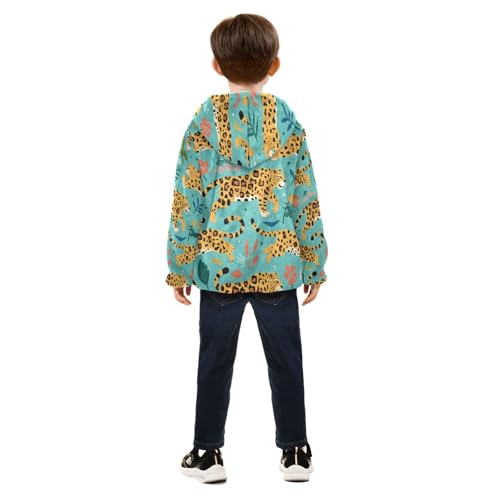 Leopard Animals with Floral Toddler Fleece Jacket Girl Boys Hooded Fleece Jacket Coat Warm Outwear Zip-up 3-10T4