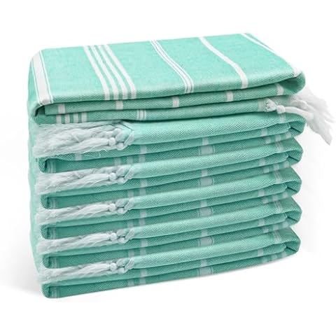 Eliamo Turkish Beach Towel Set of 6 Beach Towels Cotton Quick Dry Sand Free 36 x 71 inch Turkish Towel Oversized Lightweight Turkish Bath Towels Teal Cover