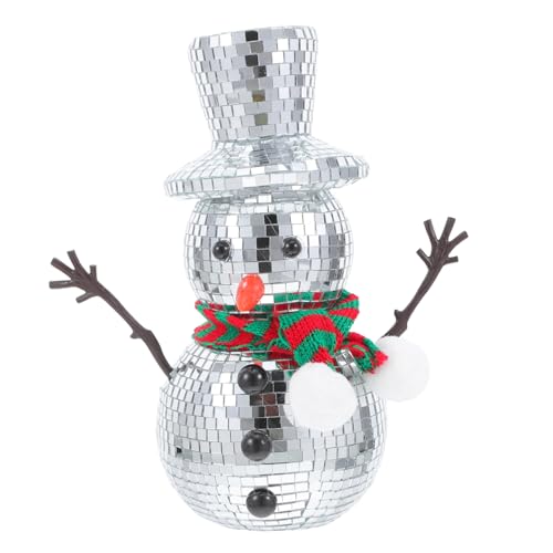 HOMSFOU Christmas Snowman Figurine: Reflective Mirror Disco Ball Snowman - Winter Tabletop Decoration for Home Party or Holiday Festive Decor