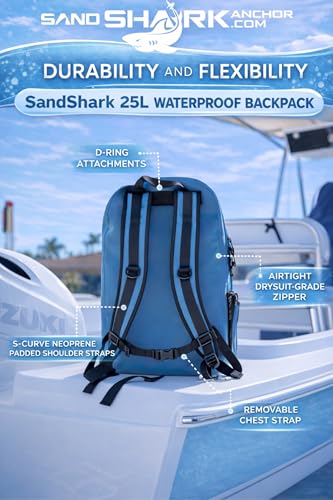 Mochila impermeable SandShark 25L – Mochila sumergible IP67 con cremallera hermética, carcasa TPU, funda para laptop – Bolsa seca impermeable para bote, playa, natación, viaje y deportes acuáticos miniatura 4