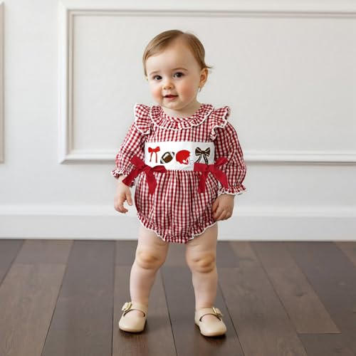 Thanksgiving Baby Girl Outfit Infant Plaid Bubble Romper Onesie Newborn Croissant Bodysuit Fall Winter Clothes2