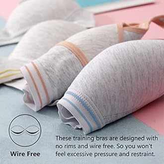 Phennie's Girls Training Bras Teens Sports Bras for Kids 8-10,10-12,12-14,14-16 Years Cotton Wireless Light Padded Bralette