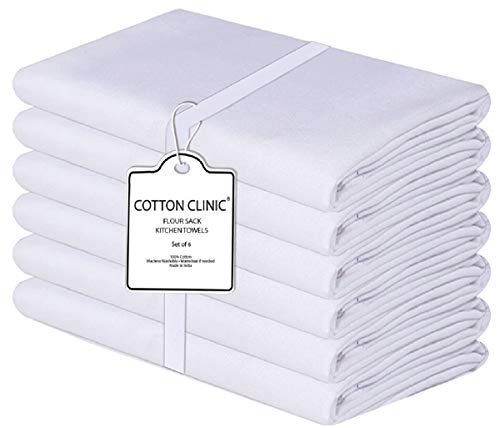 Cotton Clinic Flour Sack Towels White 6 Pack 26x26, Cotton Flour Sack Kitchen