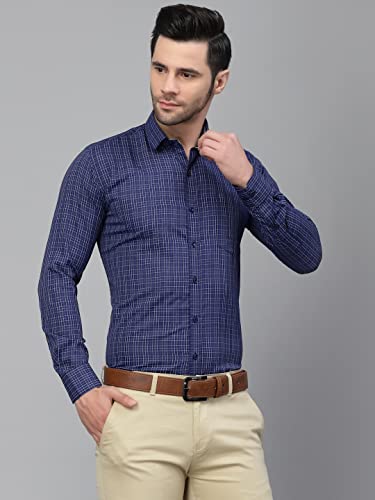 Image of Style Quotient Men Blue Tattersall Checked Polycotton Slim Fit Formal Shirt