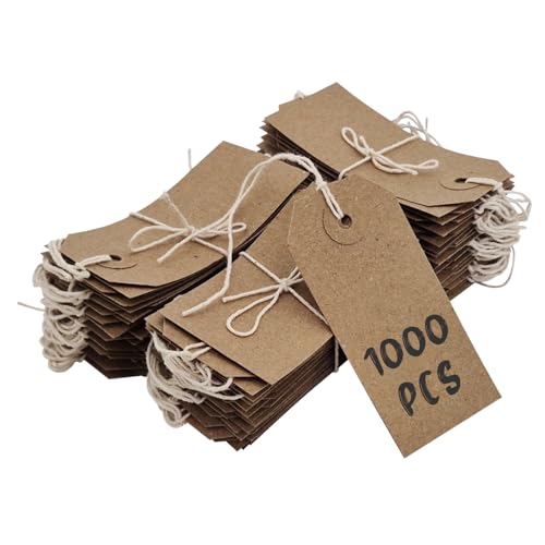 Swift Strung Tags Brown Reinforced Card Clothing Parcel Label String Hanging Gift Swing Tickets Kraft Hang Price Labelling 70mm x 35mm (Pack of 1000)