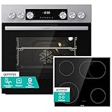 Gorenje Einbau-Herd-Set Inox Air Set mit Glaskeramik-Kochfeld, Heißluft, 73 Liter, 250° max. Ofentemperatur, MultiAir Technologie, 9 Funktionen, Bräterzone, Mininmale Einbaunische (HxBxT): 60x56x58cm
