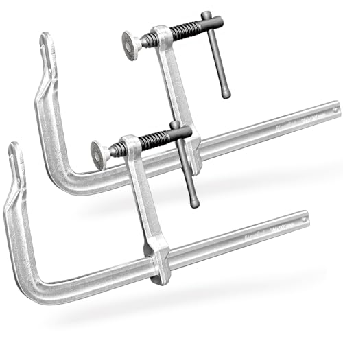 Image of Heavy-Duty 12-Inch F-Clamps, 2-Pack, 1320 Lbs Forged Alloy Steel | 4-3 /4 inch Deep Throat F-Style Bar Clamps for Welding, Metalworking & Fabrication, Swivel Pad & Black-Oxide Spindle