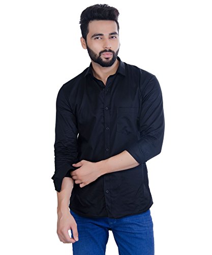 Image of Fifth Anfold Men's Pure Cotton Solid Color Mandarin Collar Full Sleeve Casual Wear Shirt, Office Wear for Men