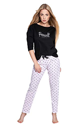 S&SENSIS - Pijama para Mujer, algodón. Noir/Rose Princess L