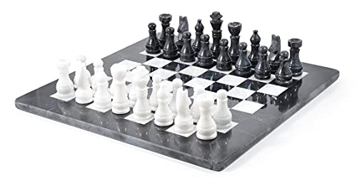 Meshnew Handmade Marble Chess Board Black and White Marble Full Chess Game Set Staunton and Ambassador Gift Style Marble Tournament Chess Sets 15 inches Large Chess Set Marble