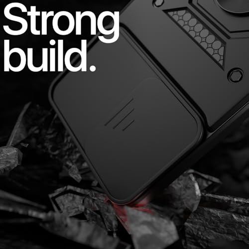 Image of Pikkme D10 Tough Armor Bumper Case | 360 Protection Case | Sliding Camera Shield Cover & Ring Holder Stand Back Cover for CMF by Nothing Phone 1 (Black)