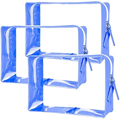 IBLUE Travel Toiletry Bag Clear Airport Carry On Liquid Bag Waterproof PVC Cosmetic Makeup Pouches For Men And Women P21 (blue 3pcs sets) Cover