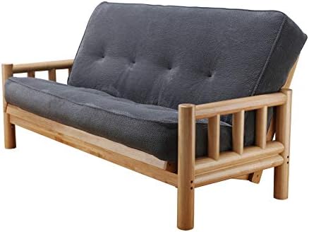 Chalet Complete Futon - Frame and Mattress Set - Log Like with Innerspring Full Size Sofa Bed Sleeper (Marmont Thunder)