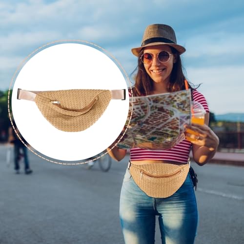 Riñonera de verano beige MAGICLULU imitación paja cómoda para mujer 7