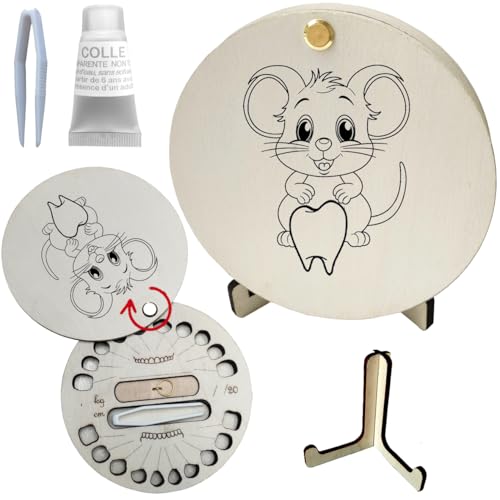 Générique Boîte à dents de lait en bois avec chevalet, fabriqué en France, Fille, Garçon, Unisexe ou Photo Coeur (Unisexe Petite souris)