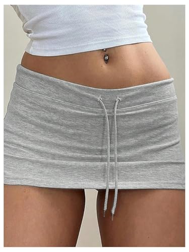 Women's Drop Waist Y2K Bodycon Skirts Drawstring Waist Skinny Sports Summer Mini Skirt4