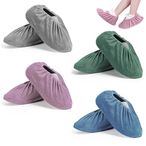 Orixo 4 Paires Couvre Chaussure, Réutilisable Surchaussures Antidérapantes, Surchaussures Lavable, Tissu de Flanelle Couvre Chaussure, Couvre-Chaussures,...