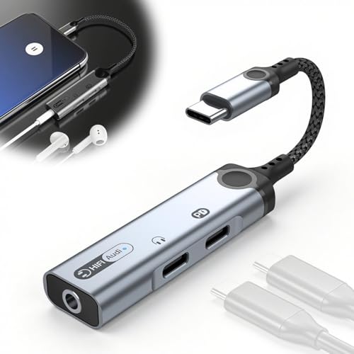 Image of Verilux 3-in-1 Type C to 3.5 mm Connector, PD 60W Type C Adapter Fast Charging and 32bit /384KHz Lossless High-Resolution Audio for iPhone 17 /17 Pro /17 Pro Max /16 /15, Galaxy S26 /S25 /S24 /S23, iPad
