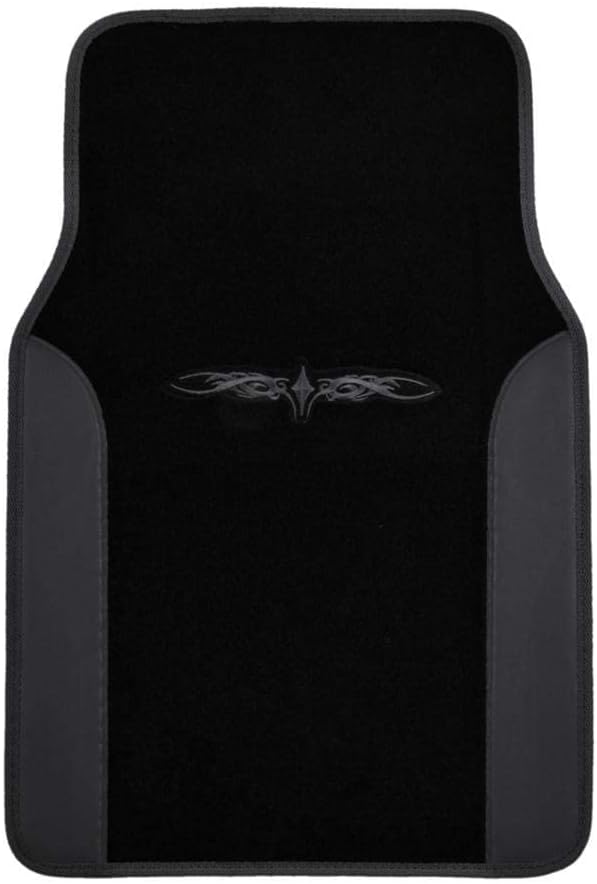 BDK A Set of 4 Universal Fit Plush Carpet with Vinyl Trim Floor Mats For Cars / Trucks - Tribal Black