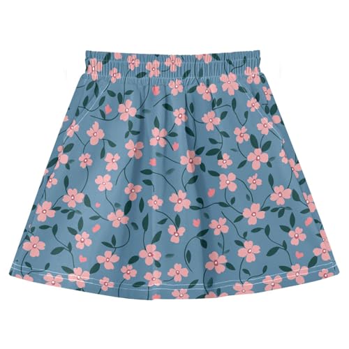 Jupe de tennis plissée fille motif floral bleu marine pour le sport et l'école