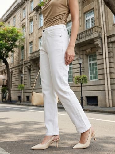 Image of Urbano Fashion Women's High Rise Straight Fit Washed Jeans Non-Stretchable