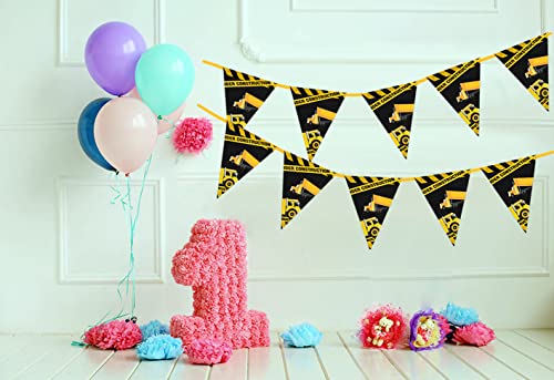 Image of WOW Party Studio Construction Theme Happy Birthday Bunting Banner - 10ft Long Flag Pennants, Premium Cardstock Kids Birthday Party Decorations, Wall Hanging Truck Theme Backdrop Banners