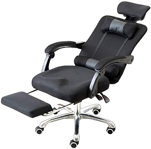 Reclining Computer Chair Home Computer Chair, Mesh Office with Wheel Chair Game Gaming Chair Boss Chair Steel Foot Rotating Lift Armrest Boss Chair -Black