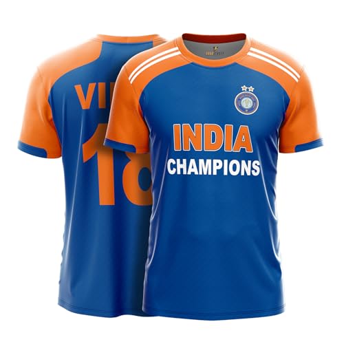 Image of Unisex Customized and Personalized Indian Blue & Orange Regular Fit Jersey with Name & Number 2024 and 2026